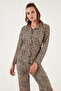 Patterned Elastic Waist Shirt Collar Woven Pajama Set Women's Pajama Set 6095660W4 - 3