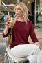 Crew Neck Three Quarter Sleeve Blouse Women's Bluz 5861416Y