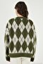Oversize Fit Crew Neck Argyle Patterned Soft Textured Sweater Women's Sweater 4616223 - 7