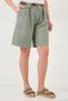 Cotton Loose Fit Pleated Belted Bermuda Shorts Women's Shorts 668Yp5439 - 4