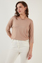 Crew Neck Three Quarter Sleeve Blouse Women's Bluz 5861416Y - 6