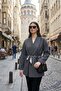 Regular Fit Double Breasted Collar Scarf Belted Blazer Jacket Women's Jacket 6927673