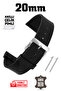 20mm Black Genuine Leather Watch Band Strap with Smart Pins