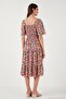 Patterned Oversize Fit Carmen Collar Drawstring Detailed Midi Length Dress Women's Dress 67810557 - 7