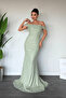 Lace Fabric Stone Detailed Evening Dress - Green - 2