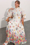 Women's Patterned Long Modest Dress 2586 - Cream