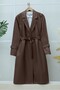 Belted Leather Trench Coat with Side Pockets -Brown