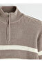 Xside Beige Zippered High Collar Striped Men's Knitwear Sweater - 6