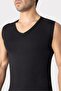 2-Pack Men's Black V-Neck Sleeveless T-Shirt Undershirt Cotton Lycra Stretchy and Soft Fabric - 2