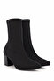 Women's Black Stretch Pointed Toe Thick Heeled Stretch Boots - 3
