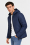 Men's Navy Blue Lined Windproof Hooded Winter Coat - 3