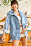 Women's Blue Pocketed Zippered Snap-Buttoned Long Denim Jacket CKT-19000258 - 3