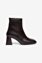 Women's Bitter Brown Blunt Toe Heeled Boots - 4