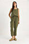 Women's Dark Khaki Thick Strap Blouse Elastic Waist Pants Modal Set 3089 60283231 - 4