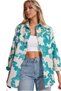 Women's Green Off-White Patterned Oversize Buttoned Long Basic Shirt - 7