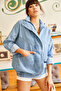 Women's Blue Pocketed Zippered Snap-Buttoned Long Denim Jacket CKT-19000258