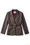 Belted Waist Double-Breasted Blazer Jacket Brown - 2