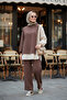 Women's Modest Set Line Two-Piece Shirt Set Brown