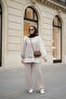 Striped Shirt Detailed Tunic Double Suit |   Beige with Pockets, Wide Legs and Tunic - 5