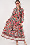 Women's Patterned Long Hijab Dress 2586 - Pomegranate