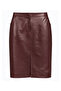 Burgundy Lina Midi Genuine Leather Women's Skirt with Slit Detail - 6