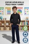 Unisex Girls Boys Polo Collar Cotton Long Sleeve Black Daily Basic School T-Shirt