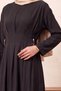 Women's Black Modal Fabric Side Buckle Detailed Pleated Long Hijab Dress - 3