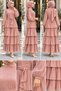 Layered Detailed Belted Waist Alina Hijab Evening Dress - Dried Rose - 5