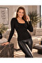 Women's Black Square Neck Lace Blouse - 4