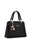 Women's Black Multi-Compartment Hand and Shoulder Bag with Charm Detail and Adjustable Strap - 7