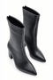 Fest Women's Navy Blue Special Textured Wrinkled Leather Pointed Toe Thick Heeled Stylish Boots with Back Zipper - 5