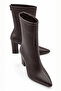 Fest Women's Bitter Brown Special Textured Wrinkled Leather Pointed Toe Thick Heeled Stylish Boots with Back Zipper - 2