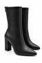 Fest Women's Black Special Textured Wrinkled Leather Pointed Toe Thick Heeled Stylish Boots with Back Zipper - 3