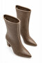 Fest Women's Brown Special Textured Wrinkled Leather Pointed Toe Thick Heeled Stylish Boots with Back Zipper - 5