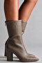 Fest Women's Brown Special Textured Wrinkled Leather Pointed Toe Thick Heeled Stylish Boots with Back Zipper