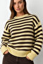 Yellow Striped Crew Neck Oversize Women's Sweater Mg2894 - 2