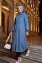 Long Denim Jacket with Pearl Shoulders and Ribbed Zipper Closure - 4