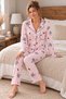 Rabbit Pattern Cares Knitted Lycra Long Sleeve Women's Buttoned Pajama Set - 2