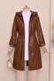 Hooded Leather Cap with Folded Sleeves and Lace Waist - 6