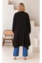 Women's Plus Size Asymmetrical Cut Sequin Detailed Stretchy Viscose Long Cardigan Black 25000 - 4