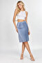 Blue Pleated Skirt with Elastic Waist