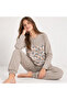 Young Girl's Cotton Collared Buttoned Pocketed Gift Light Brown Color Bottom Top Pajama Set Al501 V1 Bb24