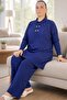 Gold Button Detail Polo Neck Tunic Elastic Waist Pants Plus Size Mercherized Suit - 3