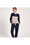 Young Girl Cotton Collar Buttoned Pocketed Gift Navy Blue Color Bottom Top Pajama Set Al501 V2 Bb2443 - 2