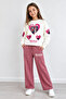Heart Patterned Seasonal Manifest Girls' Set Top and Bottom Set Super Quality