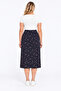 Women's Large Size Navy Blue Elastic Waist Patterned Skirt 65n32321 - 8