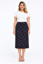 Women's Large Size Navy Blue Elastic Waist Patterned Skirt 65n32321 - 5