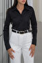 Black Bodycon Basic Shirt with Pensil Collar 37105 - 2