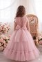 Girl's Dress Rose Embossed Crop Bow Detail Tulle Skirt Girl's Birthday Party Graduation Wedding Special Occasion Dress - 2
