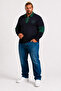 Large Size Polo Neck Zippered Sweat Double Face 25709 Navy Blue